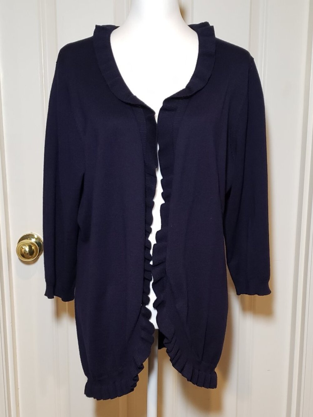 Dark Blue Cardigan with Scallop edging by Lety & Me size 1X